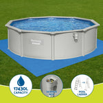 Bestway Hydrium above ground round swimming pool with 17430L capacity on blue ground mat