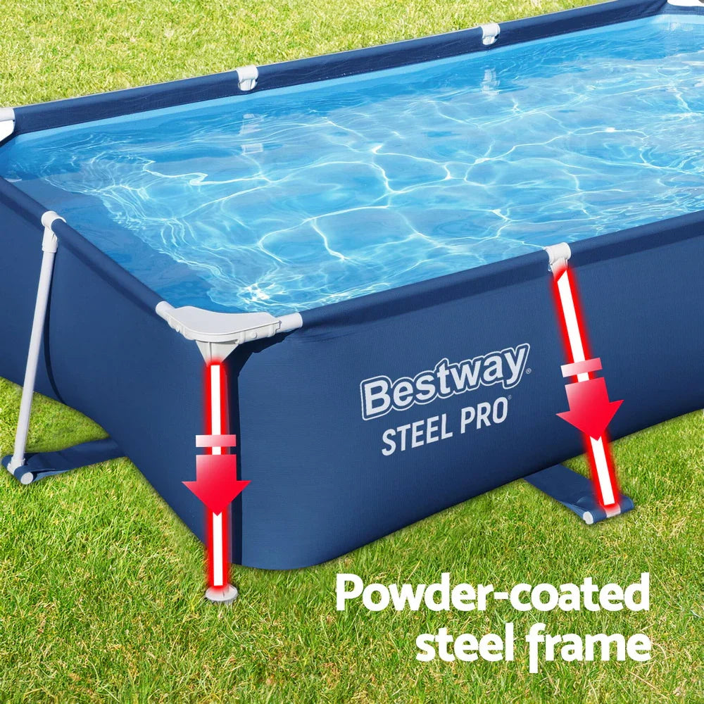 Bestway Steel Pro rectangular above ground pool with powder-coated steel frame on grass