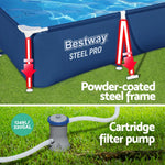Bestway Steel Pro above-ground pool with powder-coated steel frame and cartridge filter pump on grass