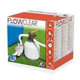 Bestway Flowclear above ground pool sand filter pump with hoses on grass