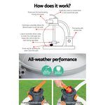 Sand pool filter system with labeled parts, corrosion resistant and durable valve handles on grass