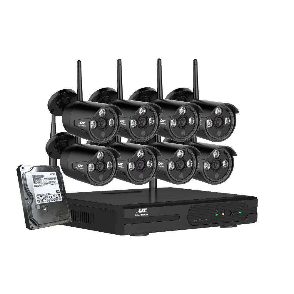UL-tech Wireless CCTV System 8CH NVR 3MP 8 Bullet Cameras 4TB