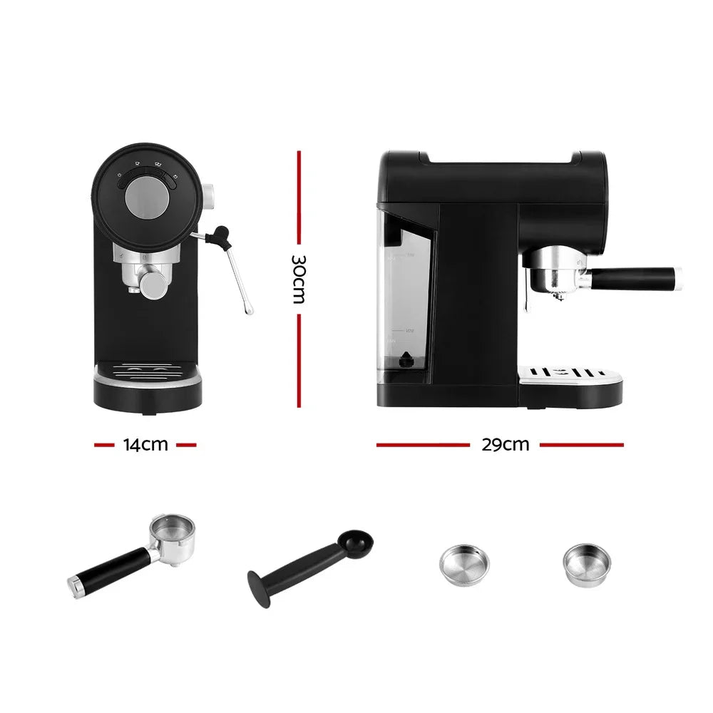 Devanti 20 Bar Coffee Machine Espresso Maker Black Cafe Barista Home