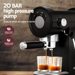 Devanti 20 Bar Coffee Machine Espresso Maker Black Cafe Barista Home