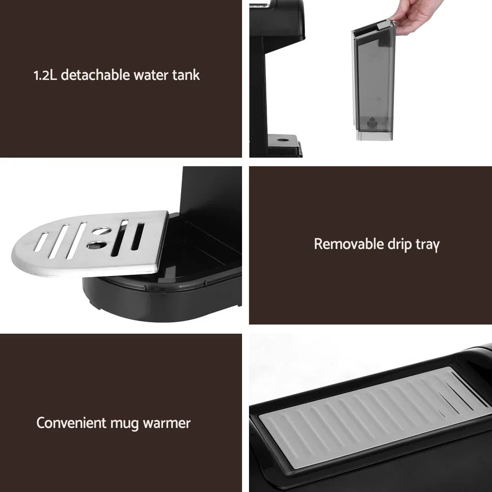 Devanti 20 Bar Coffee Machine Espresso Maker Black Cafe Barista Home