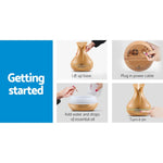 Devanti 400ml Ultrasonic Aroma Diffuser - Light Wood Aromatherapy Humidifier with LED