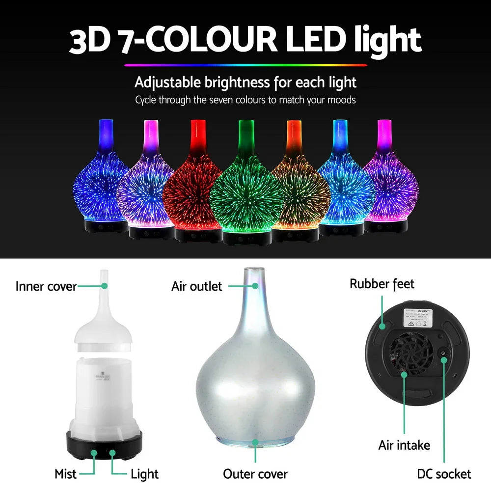 Devanti Ultrasonic Aroma Diffuser - 3D Firework Effect LED Aromatherapy Humidifier