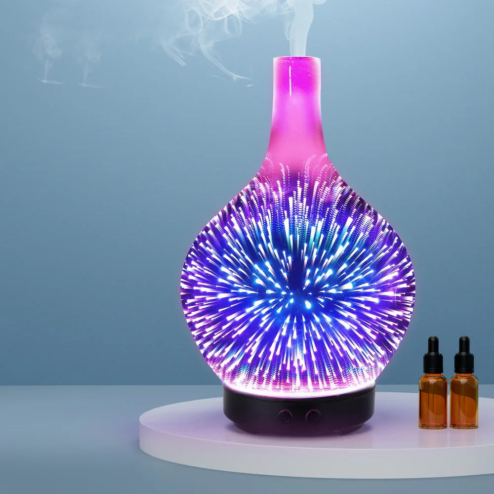 Devanti Ultrasonic Aroma Diffuser - 3D Firework Effect LED Aromatherapy Humidifier