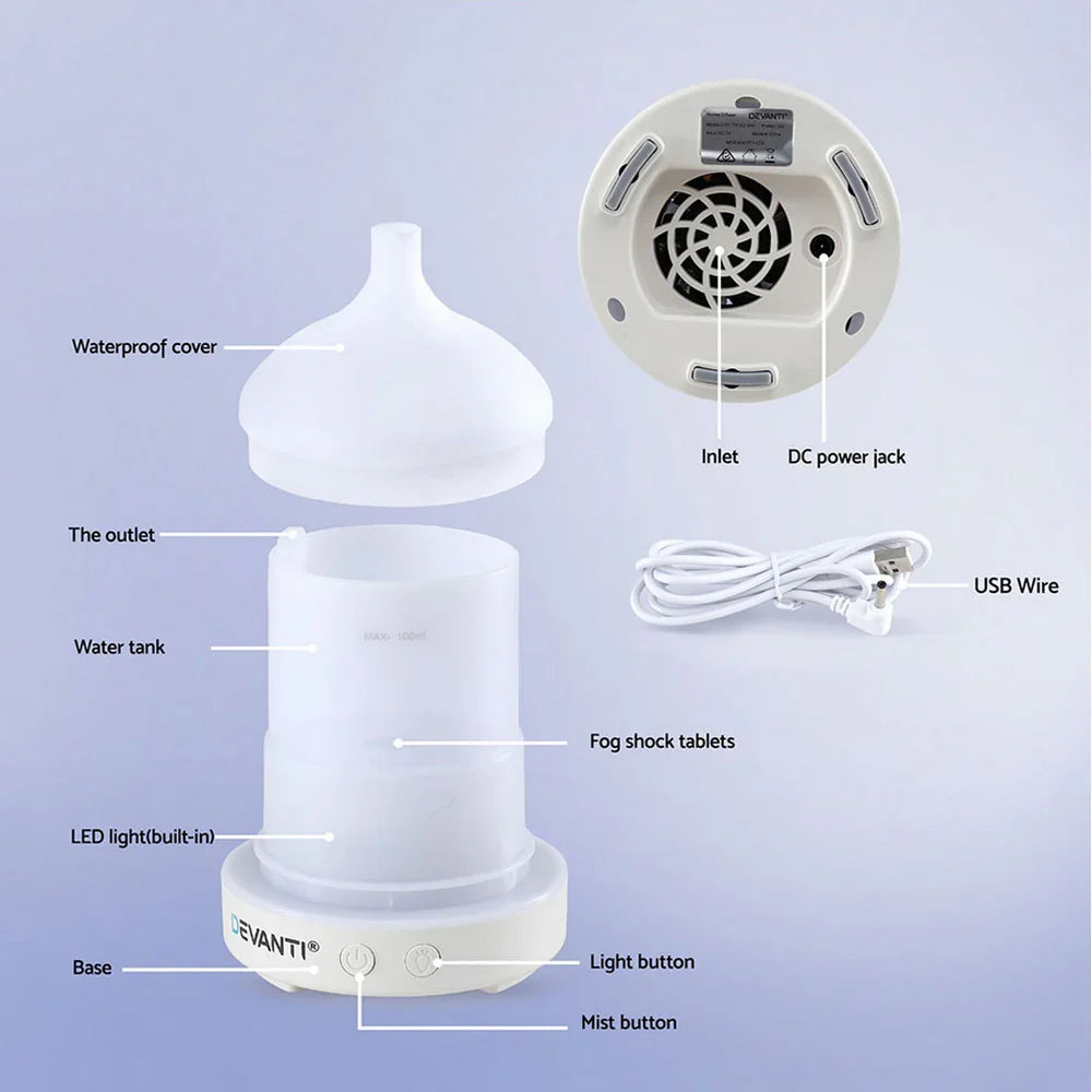 Devanti 100ml Ultrasonic Aroma Diffuser - Forest Iron Design LED Aromatherapy Humidifier