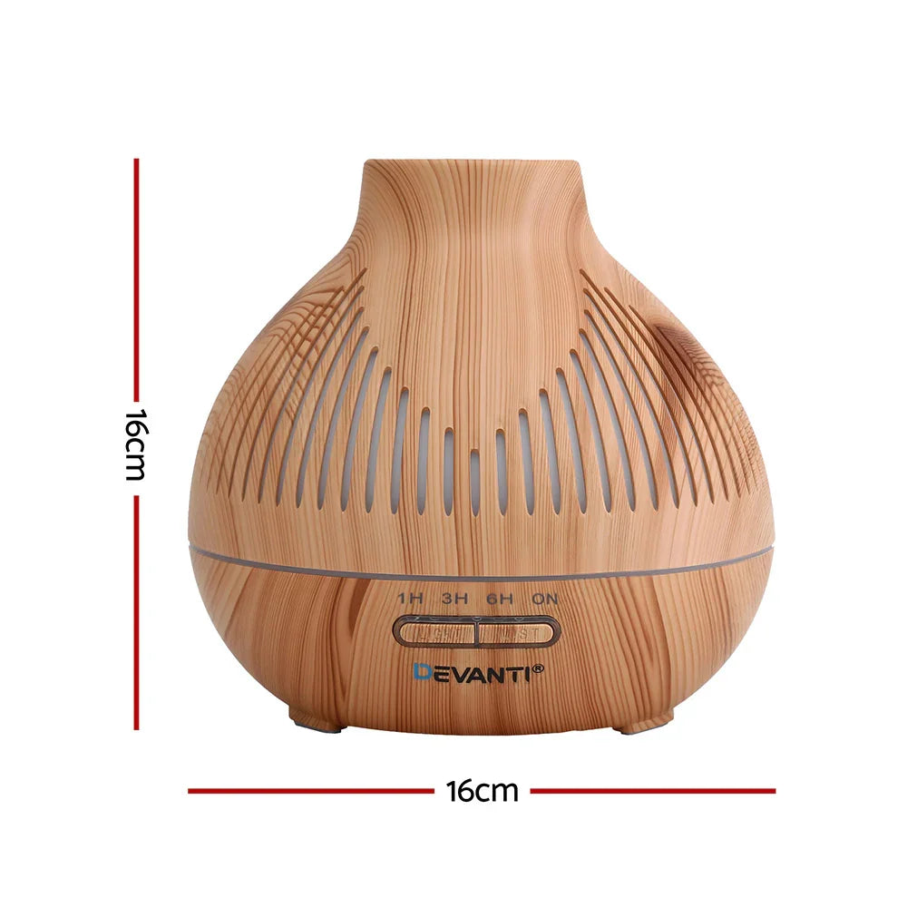 Devanti 400ml Ultrasonic Aroma Diffuser - Forest Iron Design LED Humidifier Light Wood Grain