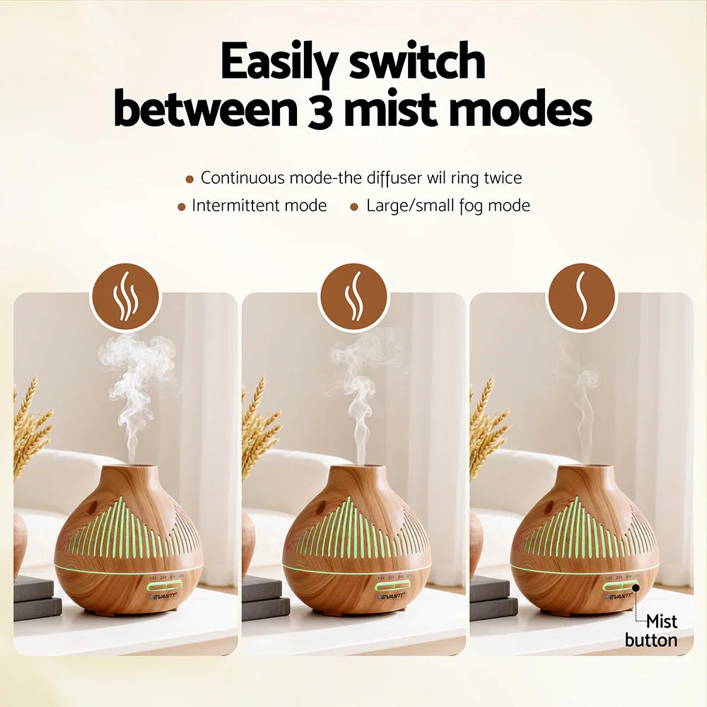 Devanti 400ml Ultrasonic Aroma Diffuser - Forest Iron Design LED Humidifier Light Wood Grain