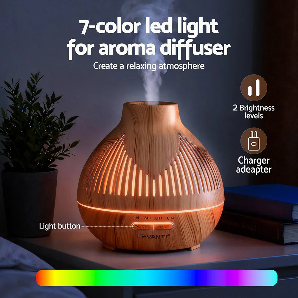 Devanti 400ml Ultrasonic Aroma Diffuser - Forest Iron Design LED Humidifier Light Wood Grain