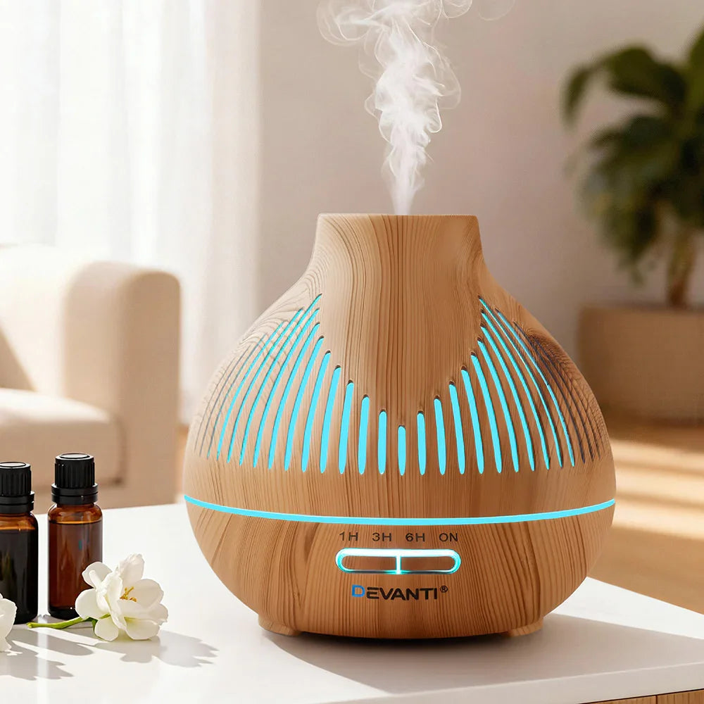 Devanti 400ml Ultrasonic Aroma Diffuser - Forest Iron Design LED Humidifier Light Wood Grain