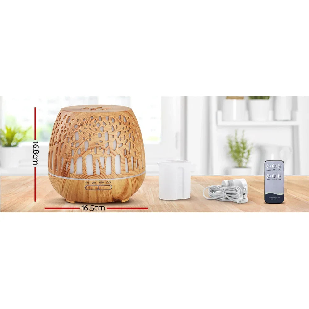 Devanti 400ml Ultrasonic Aroma Diffuser - Wood Grain Aromatherapy LED Humidifier