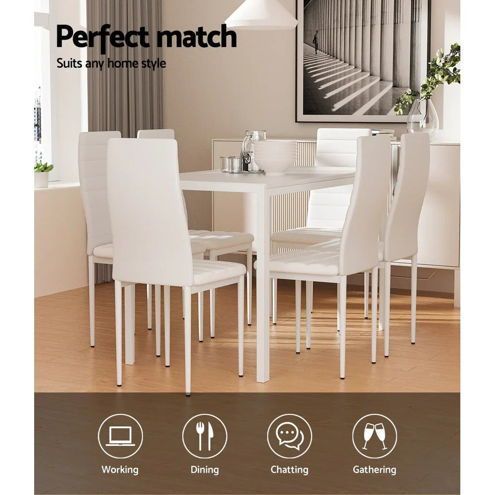 Artiss Dining Chairs and Table Dining Set 6 Chair Set Of 7 White - Flea Market