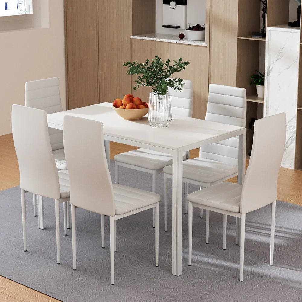Artiss Dining Chairs and Table Dining Set 6 Chair Set Of 7 White - Flea Market