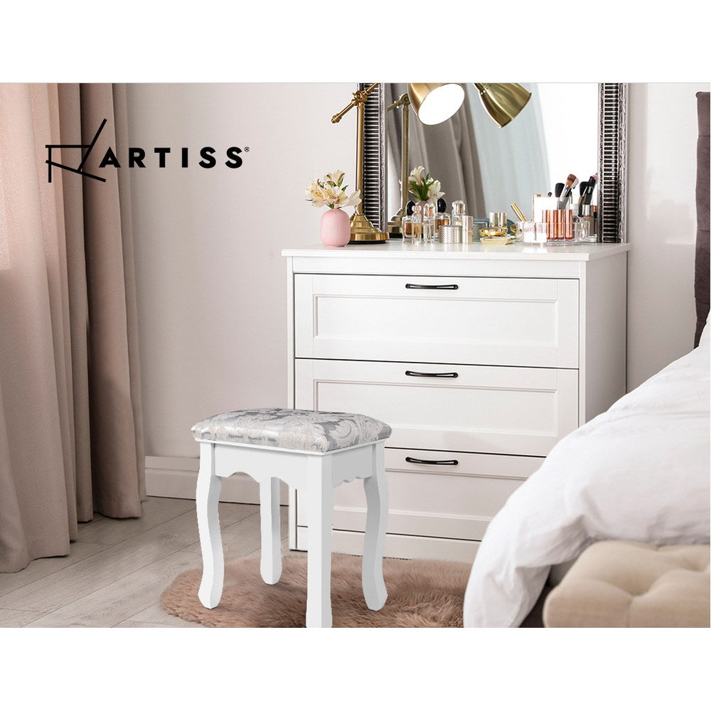 Artiss Dressing Table Stool Velvet White - Luxury Vanity Chair