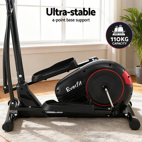 Everfit black and red elliptical cross trainer with 110kg capacity on a carpeted floor