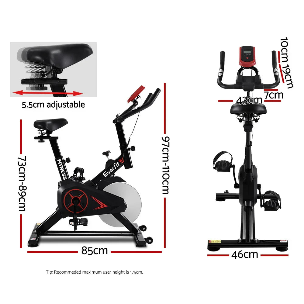 Everfit exercise bike with adjustable seat and dimensions for home gym fitness