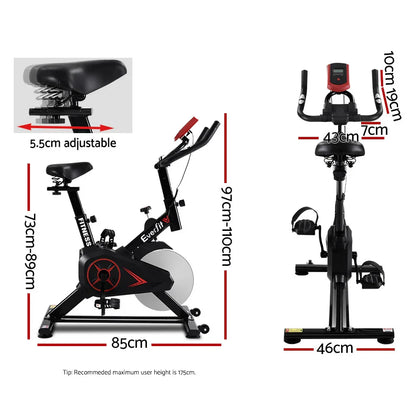 Everfit exercise bike with adjustable seat and dimensions for home gym fitness