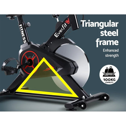 Everfit stationary exercise bike with triangular steel frame, 100kg capacity, fitness equipment