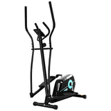 Black elliptical cross trainer exercise machine with blue accents on a white background