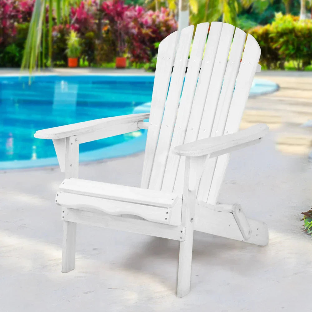 Adirondack Outdoor Chairs Wooden Foldable Beach Chair Patio Furniture White - Flea Market