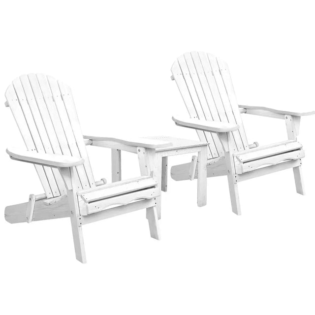 3PC Adirondack Outdoor Table and Chairs Wooden Foldable Beach Chair White - Flea Market