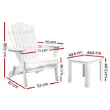 3PC Adirondack Outdoor Table and Chairs Wooden Foldable Beach Chair White - Flea Market