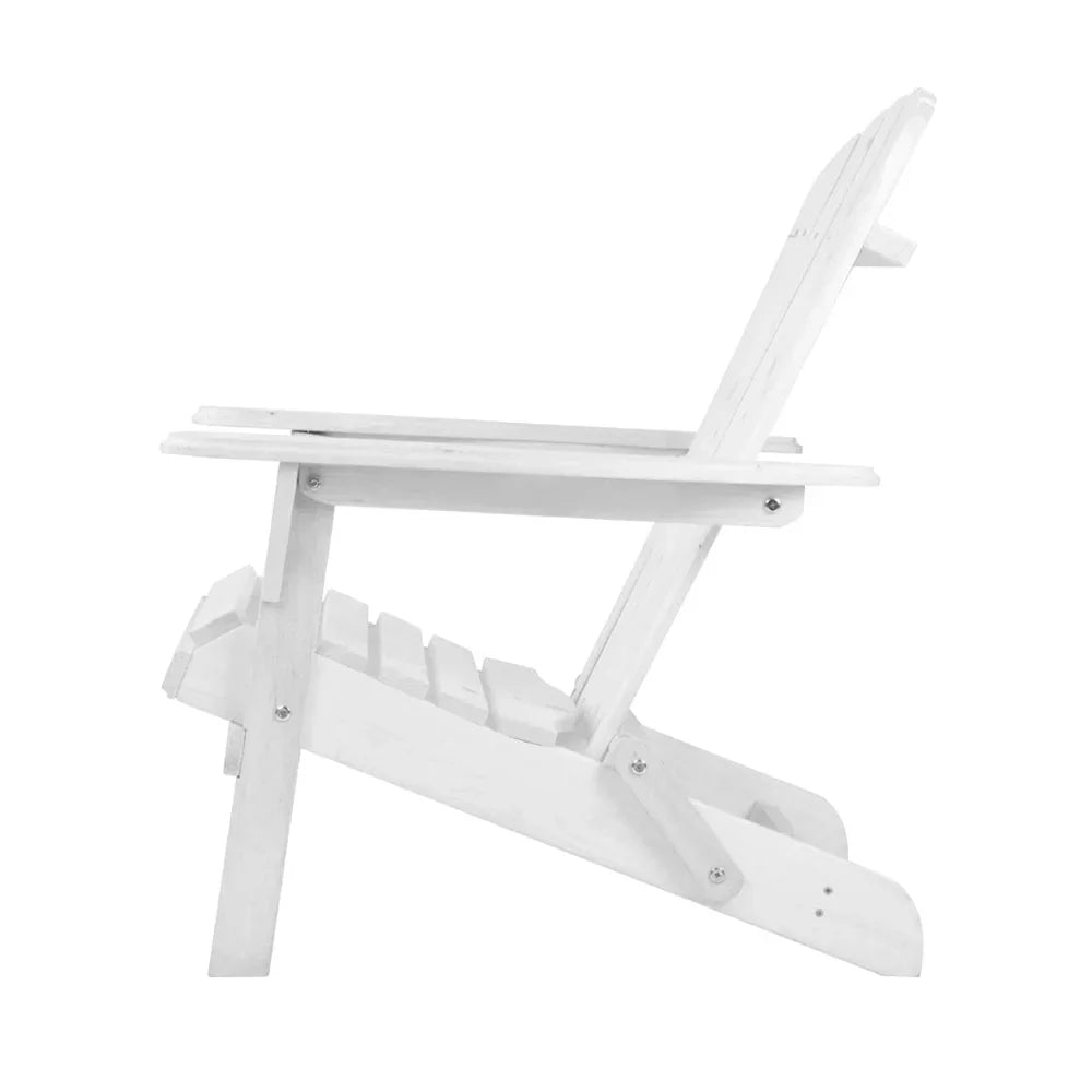 3PC Adirondack Outdoor Table and Chairs Wooden Foldable Beach Chair White - Flea Market