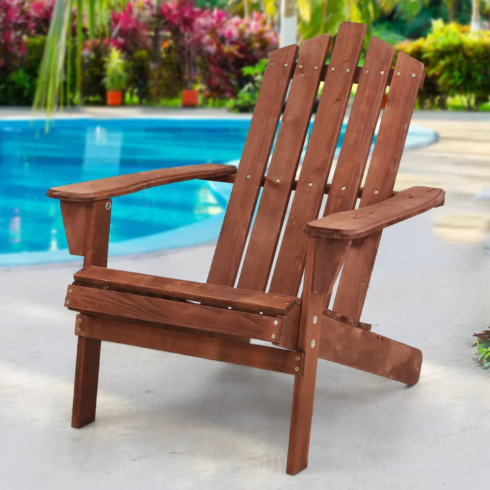 Adirondack Outdoor Chairs Wooden Beach Chair Patio Furniture Garden Brown - Flea Market