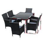 Outdoor Dining Set 7 Piece Wicker Lounge Setting Black - Flea Market