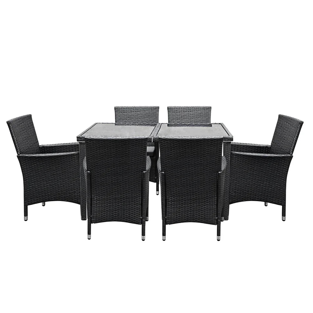 Outdoor Dining Set 7 Piece Wicker Lounge Setting Black - Flea Market
