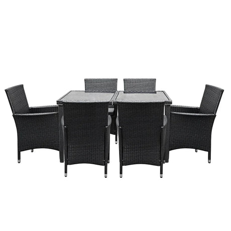 Outdoor Dining Set 7 Piece Wicker Lounge Setting Black - Flea Market