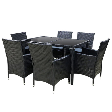 Outdoor Dining Set 7 Piece Wicker Lounge Setting Black - Flea Market
