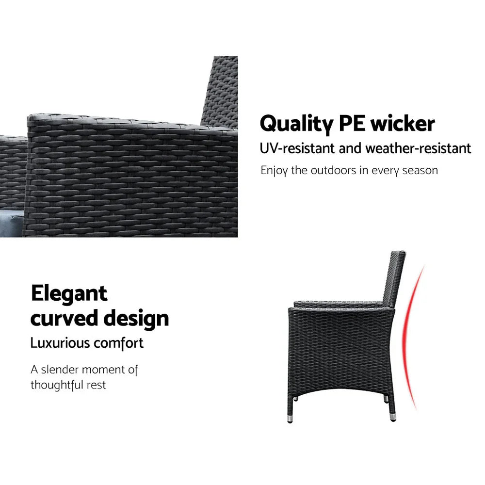 Outdoor Dining Set 7 Piece Wicker Lounge Setting Black - Flea Market