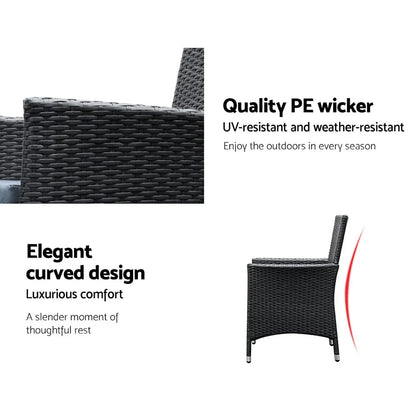 Outdoor Dining Set 7 Piece Wicker Lounge Setting Black - Flea Market