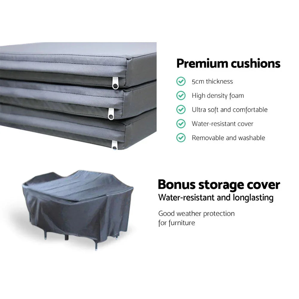 Outdoor Dining Set 7 Piece Wicker Lounge Setting Black - Flea Market