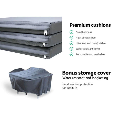 Outdoor Dining Set 7 Piece Wicker Lounge Setting Black - Flea Market