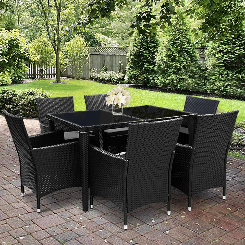 Outdoor Dining Set 7 Piece Wicker Lounge Setting Black - Flea Market