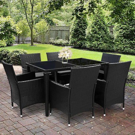 Outdoor Dining Set 7 Piece Wicker Lounge Setting Black - Flea Market