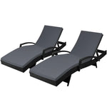 2PC Sun Lounge Wicker Lounger Outdoor Furniture Beach Chair Patio Adjustable Cushion Black - Flea Market