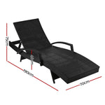2PC Sun Lounge Wicker Lounger Outdoor Furniture Beach Chair Patio Adjustable Cushion Black - Flea Market
