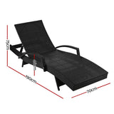 2PC Sun Lounge Wicker Lounger Outdoor Furniture Beach Chair Patio Adjustable Cushion Black - Flea Market