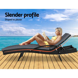 2PC Sun Lounge Wicker Lounger Outdoor Furniture Beach Chair Patio Adjustable Cushion Black - Flea Market