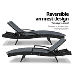 2PC Sun Lounge Wicker Lounger Outdoor Furniture Beach Chair Patio Adjustable Cushion Black - Flea Market
