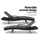 2PC Sun Lounge Wicker Lounger Outdoor Furniture Beach Chair Patio Adjustable Cushion Black - Flea Market