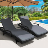 2PC Sun Lounge Wicker Lounger Outdoor Furniture Beach Chair Patio Adjustable Cushion Black - Flea Market