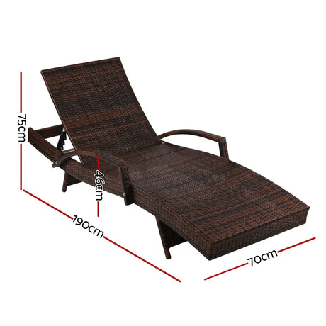 Gardeon Sun Lounge Wicker Lounger Outdoor Furniture Beach Chair Patio Adjustable Cushion Brown - Flea Market