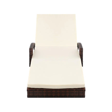 Gardeon Sun Lounge Wicker Lounger Outdoor Furniture Beach Chair Patio Adjustable Cushion Brown - Flea Market